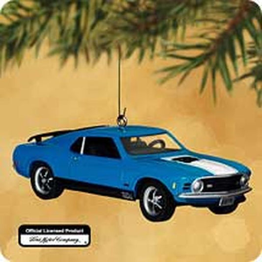 Aunt Krismas '1970 Ford Mach 1 Mustang' ornament by Don Palmiter. Year: 2002 - Classic American Cars series #12. 'Mint In Box' condition.