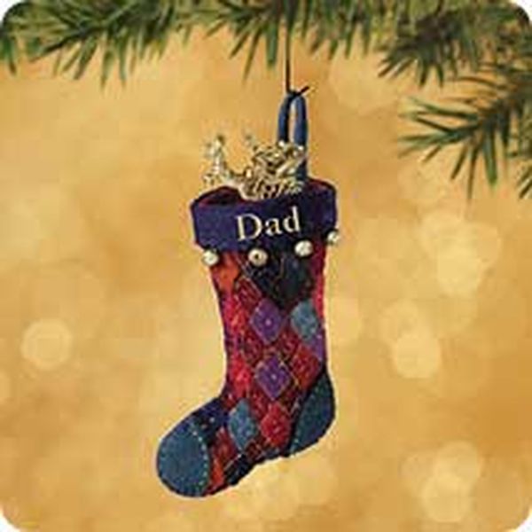 Aunt Krismas 'Dad Stocking' ornament by Sharon Visker. Year: 2002 - N/A series #0. 'Mint In Box' condition.