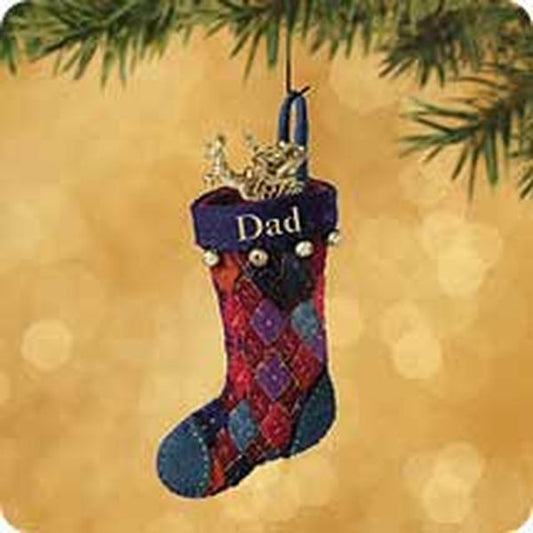 Aunt Krismas 'Dad Stocking' ornament by Sharon Visker. Year: 2002 - N/A series #0. 'Mint In Box' condition.