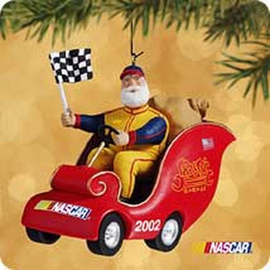 Aunt Krismas 'NASCAR Santa in Sleigh' ornament by Dill Rhodus. Year: 2002 - NASCAR  series #0. 'Mint In Box' condition.
