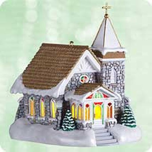 Aunt Krismas 'Fieldstone Church' ornament by Ed Seale. Year: 2003 - Candlelight Services series #6. 'Mint In Box' condition.