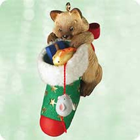 Aunt Krismas 'Stocking' ornament by Nina Aube. Year: 2003 - Mischievous Kittens series #5. 'Mint In Box' condition.