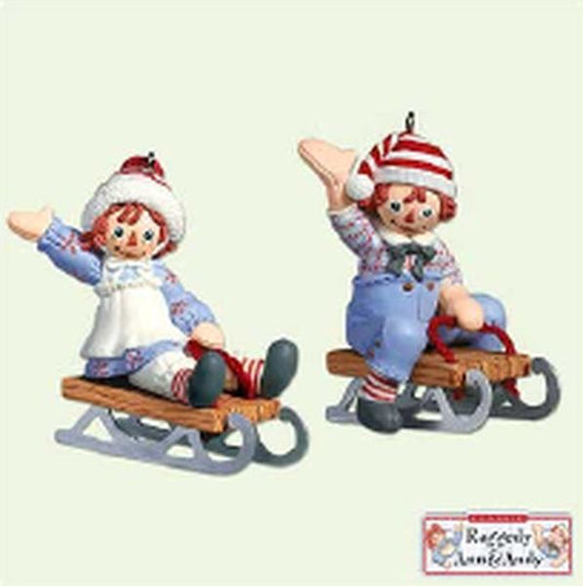 Aunt Krismas 'Holiday Sledding' ornament by John (Collin) Francis . Year: 2005 - Raggedy Ann & Andy  series #0. 'Mint In Box' condition.