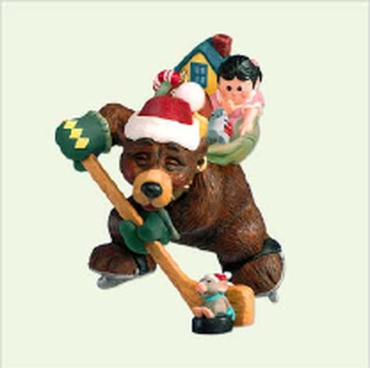 Aunt Krismas 'Hockey Thrills' ornament by Tracy Larsen. Year: 2005 - Nick and Christopher series #2. 'Mint In Box' condition.