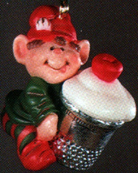 Aunt Krismas 'Thimble Elf' ornament by Peter Dutkin. Year: 1983 - Thimble series #6. 'No Price Tag' condition.