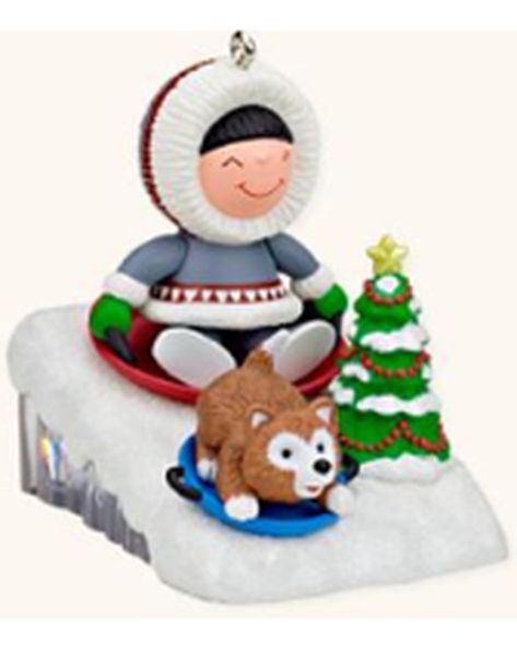 Aunt Krismas 'Sledding' ornament by Sharon Visker. Year: 2008 - Frosty Friends series #29. 'Mint In Box' condition.
