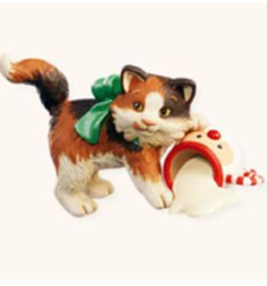 Aunt Krismas 'Spilled Milk' ornament by Nina Aube. Year: 2008 - Mischievous Kittens series #10. 'Mint In Box' condition.