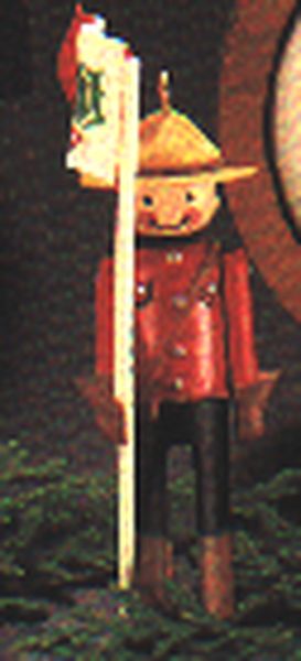 Aunt Krismas 'Canadian' ornament by Linda Sickman. Year: 1984 - Clothespin Soldier series #3. 'Mint In Box' condition.