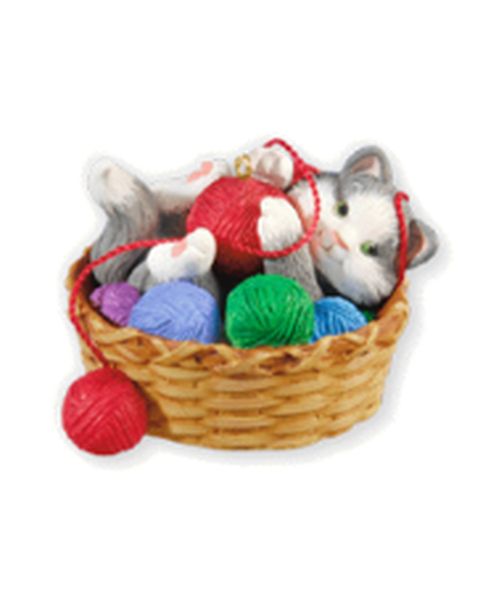Aunt Krismas 'Yarn Basket' ornament by Nina Aube. Year: 2010 - Mischievous Kittens series #12. 'Mint In Box' condition.